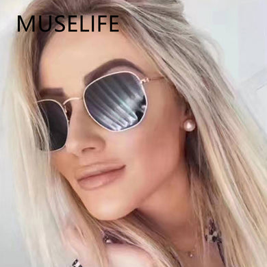 Men Sunglases Hexagon Sun Glasses Women Metal Frame Fishing Glasses Gold tea Eyewear Lentes De Sol Hombre Okulary UV400