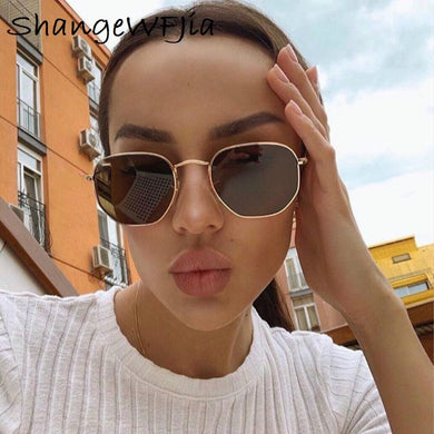Men Sunglases Hexagon Sun glasses  Women Metal Frame Fishing Glasses Gold tea Eyewear lentes de sol hombre okulary UV400