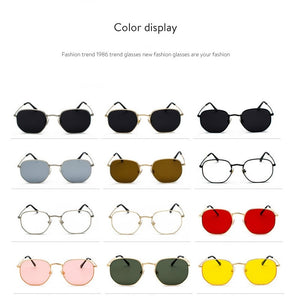 Men Sunglases Hexagon Sun glasses  Women Metal Frame Fishing Glasses Gold tea Eyewear lentes de sol hombre okulary UV400