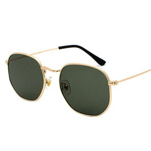 Men Sunglasses Hexagon Sunglasses  Women Metal Frame Fishing Glasses Gold tea Eyewear UV400 womens   shades for women