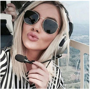 Men Sunglasses Hexagon Sunglasses  Women Metal Frame Fishing Glasses Gold tea Eyewear UV400 womens   shades for women