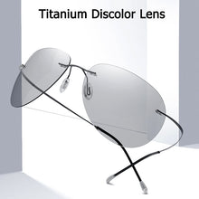 Load image into Gallery viewer, Men Ultralight Titanium Polarized Discolor Lens Sunglasses Rimless Aviation Style Brand Design Sun Glasses Oculos De Sol