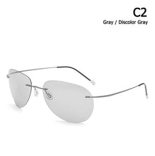 Load image into Gallery viewer, Men Ultralight Titanium Polarized Discolor Lens Sunglasses Rimless Aviation Style Brand Design Sun Glasses Oculos De Sol