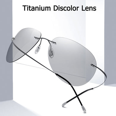 Occhiali da sole da uomo ultraleggeri in titanio polarizzati con lenti scolorite Occhiali da sole senza montatura in stile aeronautico con design di marca Oculos De Sol