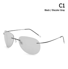 Load image into Gallery viewer, Men Ultralight Titanium Polarized Discolor Lens Sunglasses Rimless Aviation Style Brand Design Sun Glasses Oculos De Sol