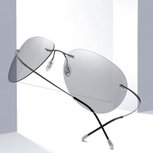 Load image into Gallery viewer, Men Ultralight Titanium Polarized Discolor Lens Sunglasses Rimless Aviation Style Brand Design Sun Glasses Oculos De Sol