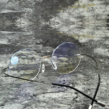 Load image into Gallery viewer, Men Women Blue Light Blocking Ultralight Rimless Round Portable Frameless Reading Glasses +0.75 +1 +1.25 +1.5 +1.75 To +4