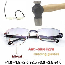 Load image into Gallery viewer, Men Women Rimless Reading Glasses Anti Blue Light Bifocal Far Near Magnification Eyewear Presbyopic Glasses +150 +200