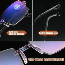 Load image into Gallery viewer, Men Women Rimless Reading Glasses Anti Blue Light Bifocal Far Near Magnification Eyewear Presbyopic Glasses +150 +200