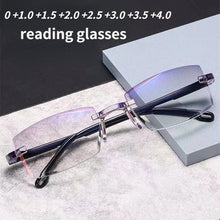 Load image into Gallery viewer, Men Women Rimless Reading Glasses Anti-blue Light Bifocal Far and Near Magnifying Glasses Reading Glasses 0~400