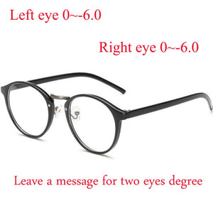 Men Women Round Myopia Glasses With Degree Retro Plastic Frame Prescription Eyeglasses Diopter 0 -1.0 -1.5 -2.0 -2.5 To -6.0