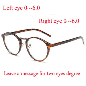 Men Women Round Myopia Glasses With Degree Retro Plastic Frame Prescription Eyeglasses Diopter 0 -1.0 -1.5 -2.0 -2.5 To -6.0