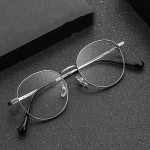 Men Women Ultra Light Retro Round Pure Titanium Full-Frame Glasses Frame β Titanium Wide-Side Myopia Optical Glasses Frame T3933