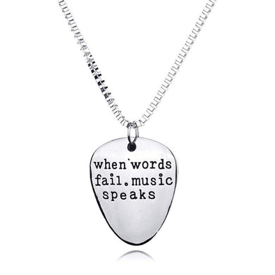 Men Women When Words Fail Music Speaks Guitar Pick Pendant Necklace Jewelry