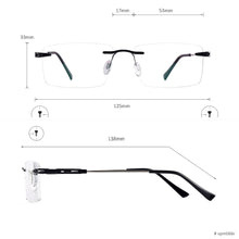Load image into Gallery viewer, Men and Women Rectangular Rimless Memory Metal Prescription Eyeglasses Frame For Optical Lenses Myopia Presbyopia Progressive