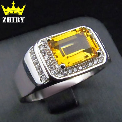 Men ring Solid 925 sterling silver Natural citrine gem Genuine stone rings Jewelry Men and women General