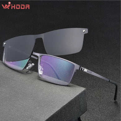 Men's Business Polarized  Integrated Magnetic Clips Glasses Frames Spring Legs Myopia Sunglasses Prescription Eyeglasses SC001