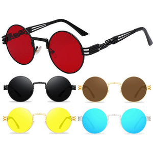 Men's Round Frame Mirror Sunglasses Steam Punk Retro Spectacles Sunglasses UV400 Gafas De Sol
