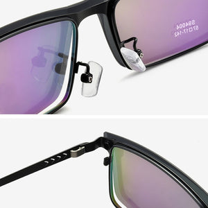 Men's Full Business Glasses Frames, Spring Legs Integrated Clips Myopia Polarized Sunglasses, Magnetic Clip Metal Eyewear SC001
