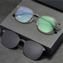 Load image into Gallery viewer, Men&#39;s Full Business Glasses Frames, Spring Legs Integrated Clips Myopia Polarized Sunglasses, Magnetic Clip Metal Eyewear S94002