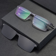 Load image into Gallery viewer, Men&#39;s Full Business Glasses Frames, Spring Legs Integrated Clips Myopia Polarized Sunglasses, Magnetic Clip Metal Eyewear SC001