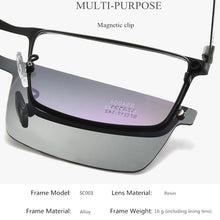 Load image into Gallery viewer, Men&#39;s Full Business Glasses Frames, Spring Legs Integrated Clips Myopia Polarized Sunglasses, Magnetic Clip Metal Eyewear SC001