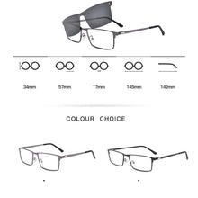 Load image into Gallery viewer, Men&#39;s Full Business Glasses Frames, Spring Legs Integrated Clips Myopia Polarized Sunglasses, Magnetic Clip Metal Eyewear SC001