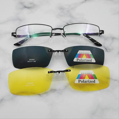 Men's Half Business Frame, Myopia Polarized Magnetic Sleeve Mirror Frame Night Vision Goggle Myopia Sunglasses Clip S9265