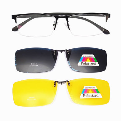 Men's Half Business Frame,  Myopia Polarized Magnetic Sleeve Mirror Frame Night Vision Goggle Myopia Sunglasses Clip S9266
