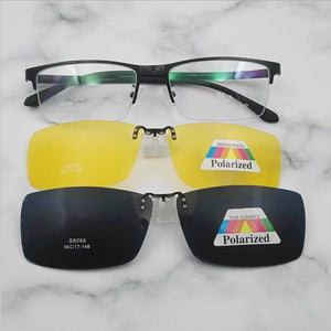 Men's Half Business Frame,  Myopia Polarized Magnetic Sleeve Mirror Frame Night Vision Goggle Myopia Sunglasses Clip S9266