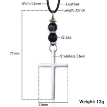 Load image into Gallery viewer, Men&#39;s Necklace Cross Pendant Necklace Long Leather Necklace Lava Bead Black Silver Color 1.5mm 32 80cm Dropshipping 2018 KDNM03