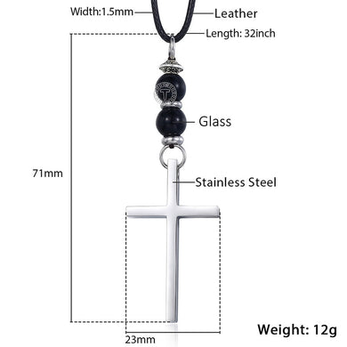 Men's Necklace Cross Pendant Necklace Long Leather Necklace Lava Bead Black Silver Color 1.5mm 32 80cm Dropshipping 2018 KDNM03