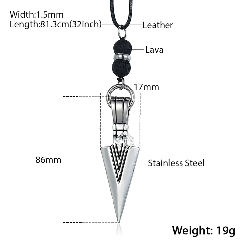 Men's Necklace Stainless Steel Arrow Pendant Lava Bead 2018 Long Leather Necklace For Men 32inch Punk Jewelry Dropshipping KDN11