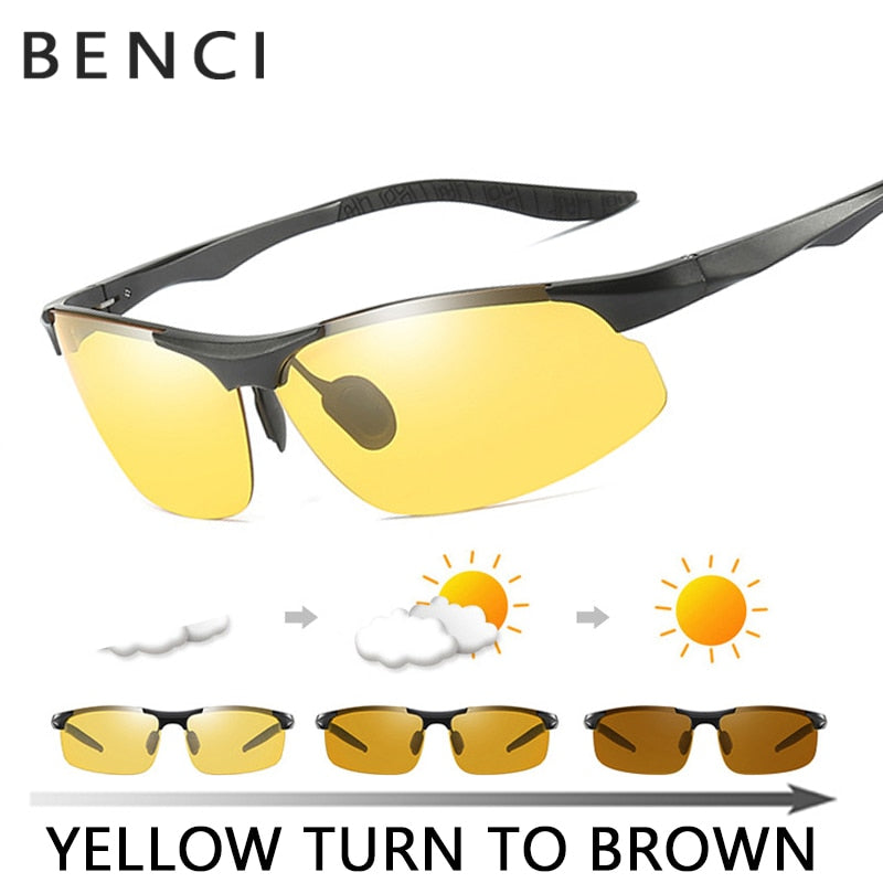 Occhiali per la visione notturna da uomo Occhiali HD Sight Occhiali camaleonte Occhiali da sole polarizzati maschili gialli per conducente Oculos Gafas de sol