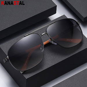 Men's Polarized Sunglasses UV400 Metal Bicolor Square Frame Visor Eyewear Fishing Driving Outdoor Sports Sun Glasses Men Retro