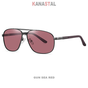 Men's Polarized Sunglasses UV400 Metal Bicolor Square Frame Visor Eyewear Fishing Driving Outdoor Sports Sun Glasses Men Retro