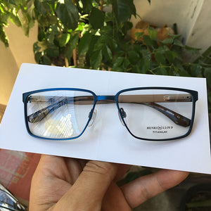 Men's Prescription Glasses Frames Pure Titanium Spring Hinge  Design Blue Rectangle Myopia/Progressive