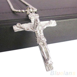 Men's Stainless Steel Silver Jesus Cross Chain Pendant Necklace 7JEX