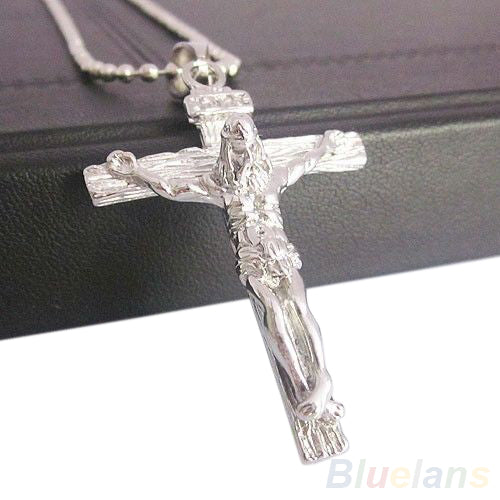 Men's Stainless Steel Silver Jesus Cross Chain Pendant Necklace 89ZF