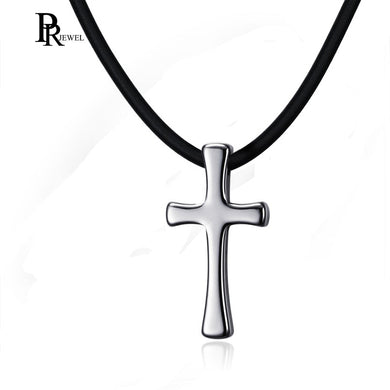 Men's Tungsten Carbide Cross Pendant Necklace with Black Rope Leather 20