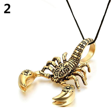 Men's Vintage Punk Carved Scorpion Pendant Faux Leather Cord Short Necklace