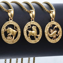 Carica l&#39;immagine nel visualizzatore di Gallery, Men&#39;s Women&#39;s 12 Horoscope Zodiac Sign Gold Pendant Necklace Aries Leo Wholesale Dropshipping 12 Constellations Jewelry GPM24