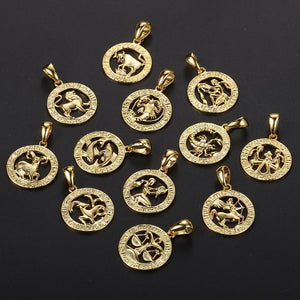 Men's Women's 12 Horoscope Zodiac Sign Gold Pendant Necklace Aries Leo Wholesale Dropshipping 12 Constellations Jewelry GPM24