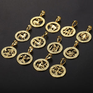Men's Women's 12 Horoscope Zodiac Sign Gold Pendant Necklace Aries Leo Wholesale Dropshipping 12 Constellations Jewelry GPM24