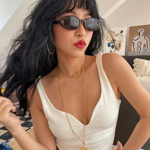 Men's Women's Universal sunglasses CL40212U oval Small frame Hip-hop style glasses Anti-UV 400 black Tortoiseshell