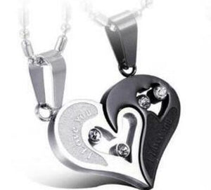 Mens Stainless Steel Chain Black Heart Love Necklaces for Couples Korean Ladies Fashion Trendy Paired Suspension Pendants Model