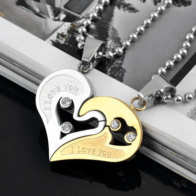 Mens Womens Couple Necklac Love Heart Stitching Pendant Puzzle Matching Two Halves Heart for Lovers Memorial D Gift 2PCS