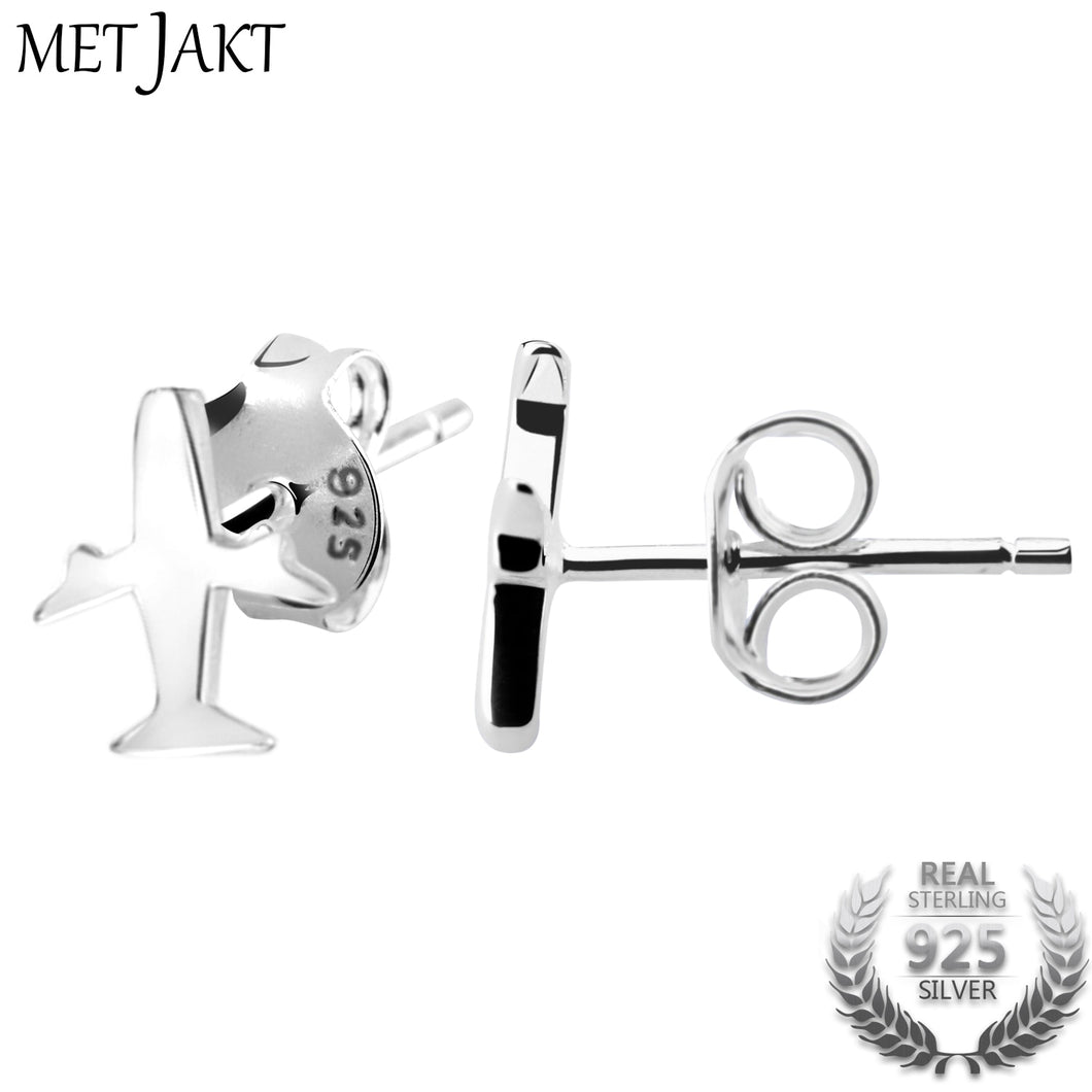 Classic 100% 925 Sterling Silver Exquisite Mini Airplane Stud Earrings for Unisex Fashion Sterling Silver Jewelry