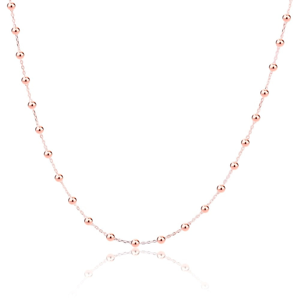 Classic 2.5mm beads Necklace solid 925 Sterling Silver with rose gold necklace for women's adjustable chain 16 17 18
