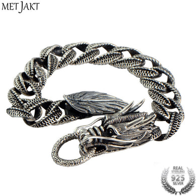 Bracciale da uomo prepotente con drago punk Bracciale in argento sterling massiccio con scaglie di drago per uomo e larghezza 1,5 cm, 20 cm 